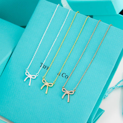 [JeweliWhal]RIBBON NECKLACE BOW PENDANT DIAMOND CHARM CHAIN