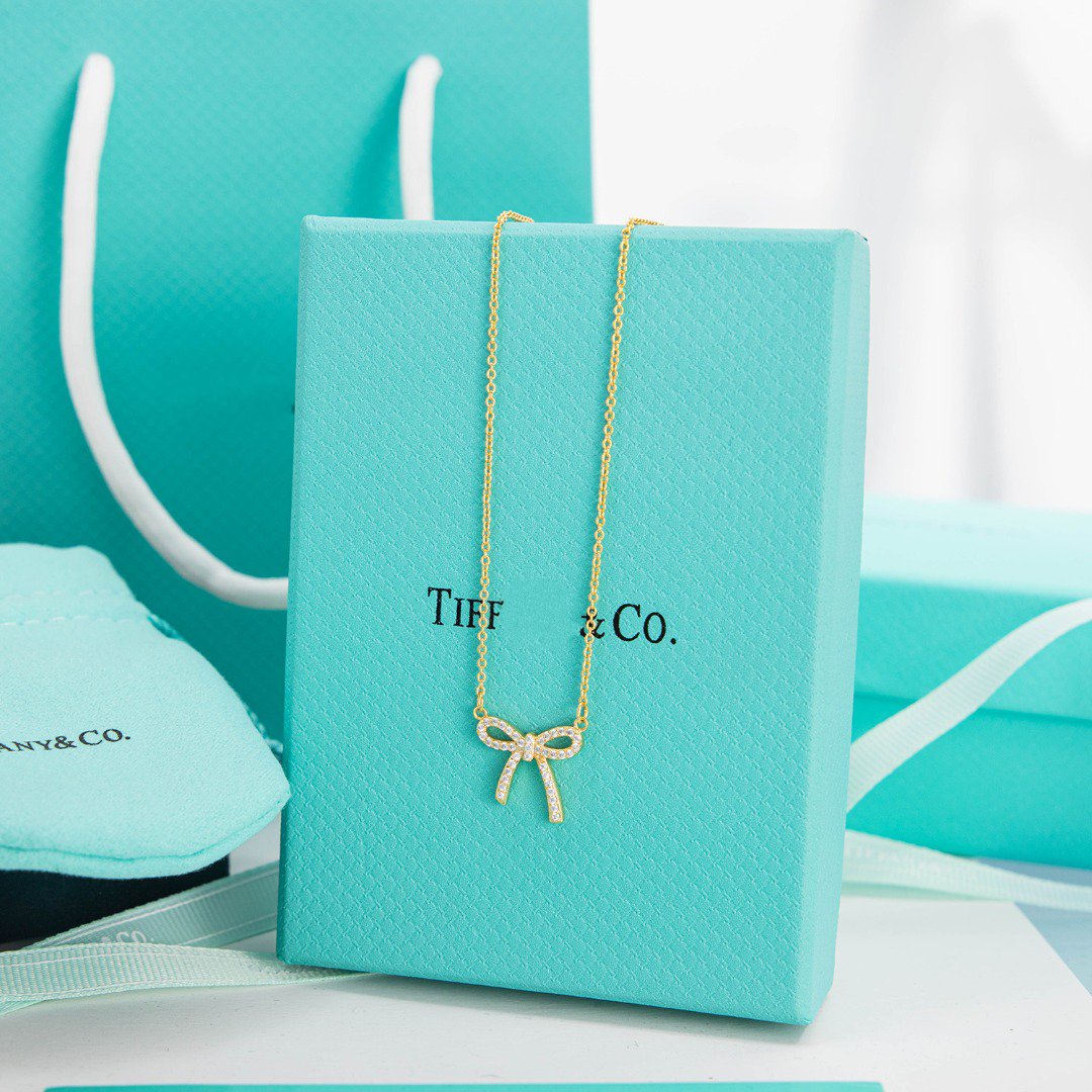 [JeweliWhal]RIBBON NECKLACE BOW PENDANT DIAMOND CHARM CHAIN