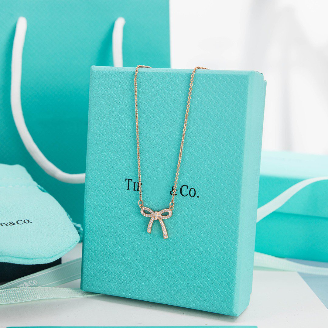 [JeweliWhal]RIBBON NECKLACE BOW PENDANT DIAMOND CHARM CHAIN