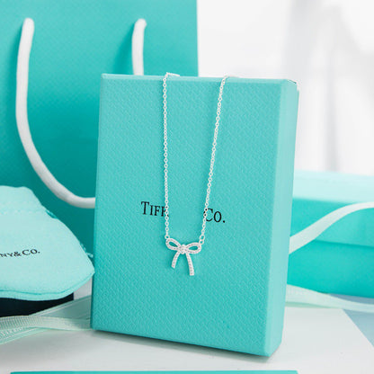 [JeweliWhal]RIBBON NECKLACE BOW PENDANT DIAMOND CHARM CHAIN