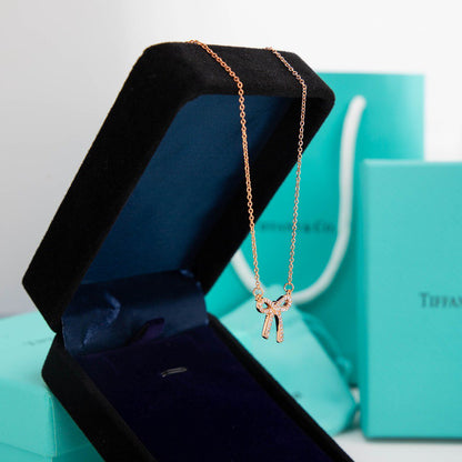 [JeweliWhal]RIBBON NECKLACE BOW PENDANT DIAMOND CHARM CHAIN