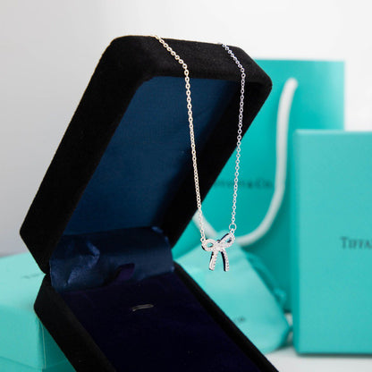 [JeweliWhal]RIBBON NECKLACE BOW PENDANT DIAMOND CHARM CHAIN