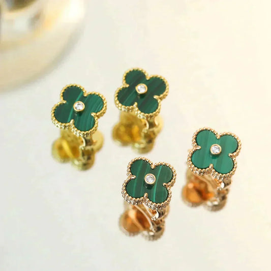 [⭐⭐JeweliWhal]CLOVER MEDIUM 1 MOTIF MALACHIT DIAMANT OHRRINGE
