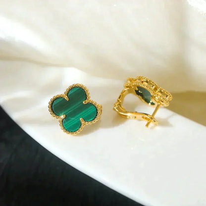 [⭐⭐JeweliWhal]CLOVER MEDIUM 1 MOTIFS MALACHITE  EARRINGS