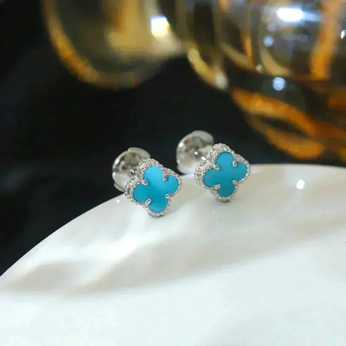 [⭐⭐JeweliWhal]CLOVER MINI 9.5MM ONYX STUD EARRINGS SILVER