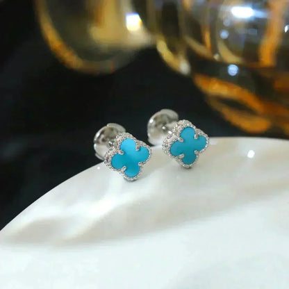 [⭐⭐JeweliWhal]CLOVER MINI 9.5MM ONYX STUD EARRINGS SILVER