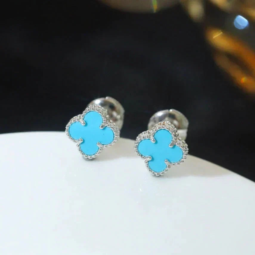 [⭐⭐JeweliWhal]CLOVER MINI 9.5MM ONYX STUD EARRINGS SILVER