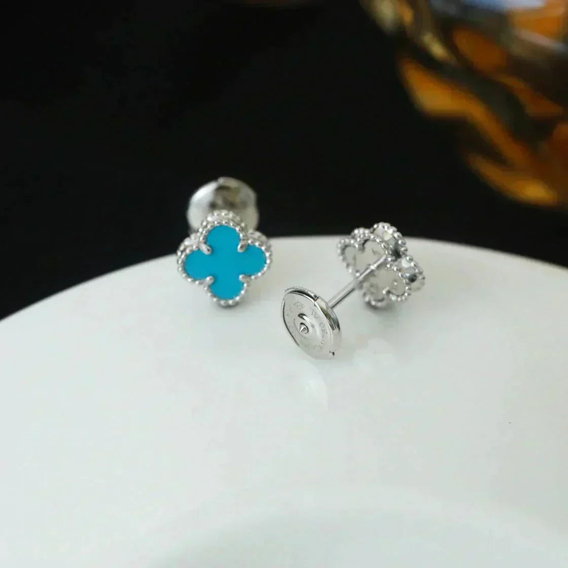 [⭐⭐JeweliWhal]CLOVER MINI 9.5MM ONYX STUD EARRINGS SILVER