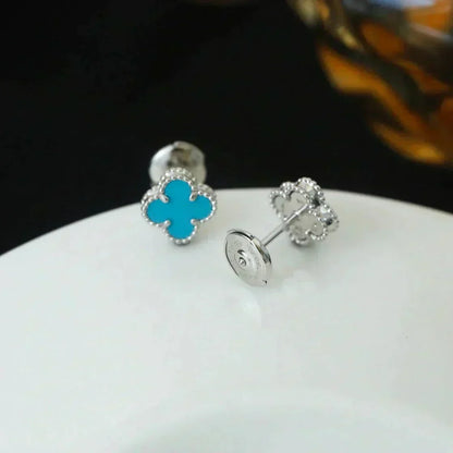 [⭐⭐JeweliWhal]CLOVER MINI 9.5MM ONYX STUD EARRINGS SILVER