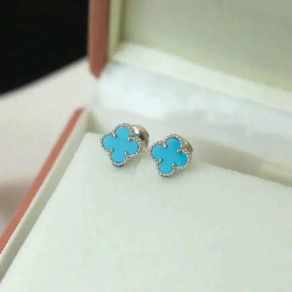 [⭐⭐JeweliWhal]CLOVER MINI 9.5MM ONYX STUD EARRINGS SILVER