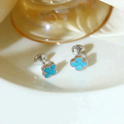 [⭐⭐JeweliWhal]CLOVER MINI 9.5MM ONYX STUD EARRINGS SILVER