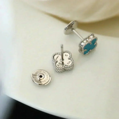 [⭐⭐JeweliWhal]CLOVER MINI 9.5MM ONYX STUD EARRINGS SILVER