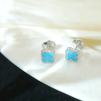 [⭐⭐JeweliWhal]CLOVER MINI 9.5MM ONYX STUD EARRINGS SILVER