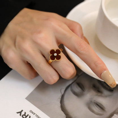 [⭐⭐JeweliWhal]CLOVER CARNELIAN RING ROSE GOLD DIAMOND