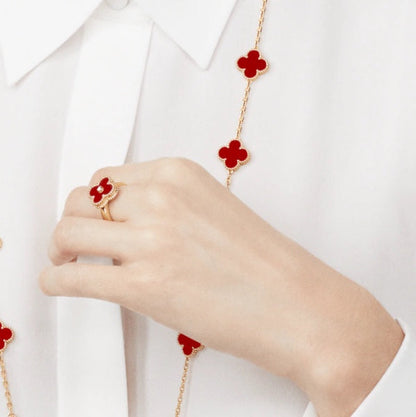 [⭐⭐JeweliWhal]CLOVER CARNELIAN RING ROSE GOLD DIAMOND