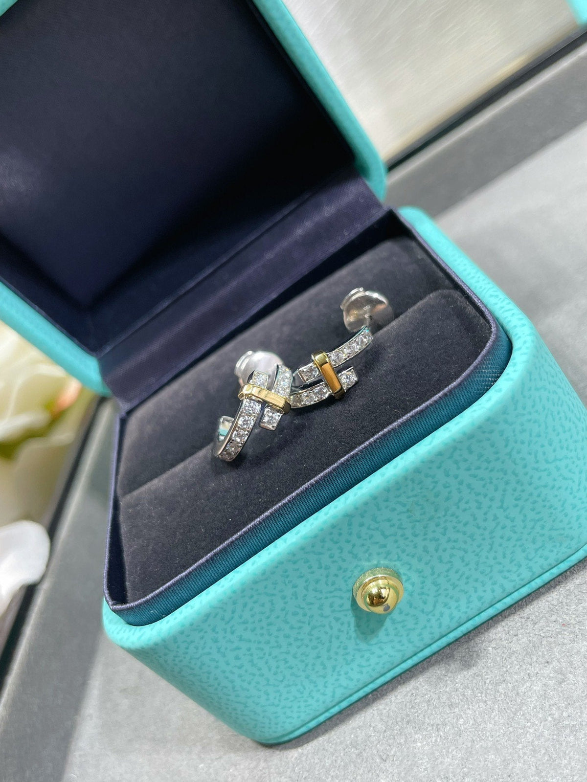 [JeweliWhal]EDGE DIAMOND PINK GOLD EARRINGS