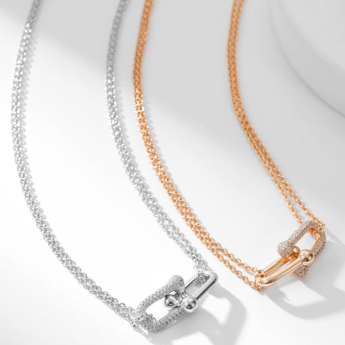 [JeweliWhal]HARDWEAR DIAMOND PEDANT DOUBLE CHAIN NECKLACE