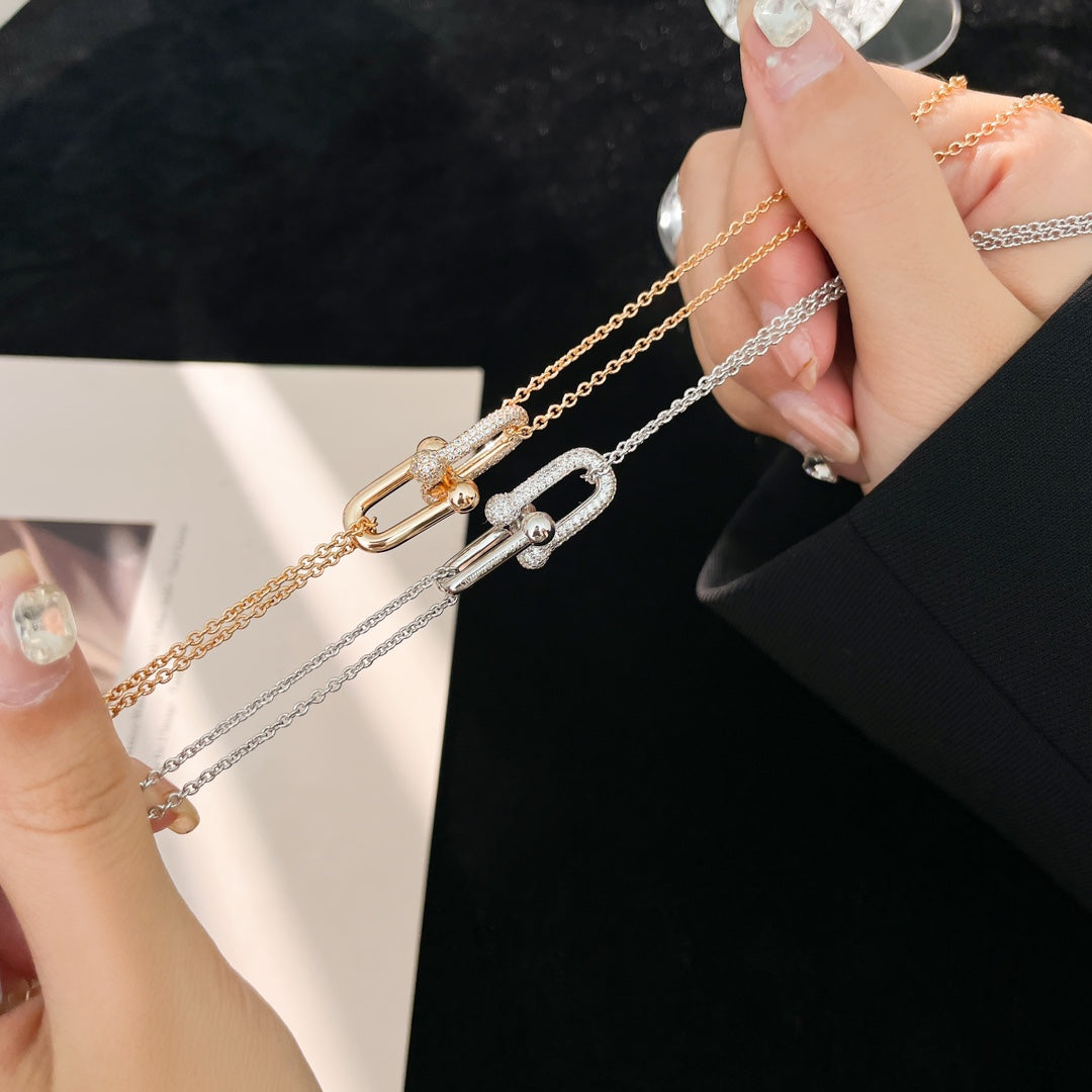 [JeweliWhal]HARDWEAR DIAMOND PEDANT DOUBLE CHAIN NECKLACE