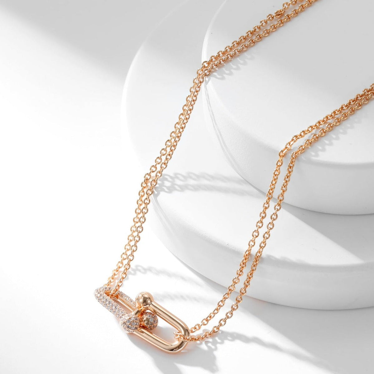 [JeweliWhal]HARDWEAR DIAMOND PEDANT DOUBLE CHAIN NECKLACE