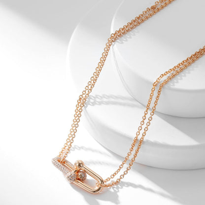 [JeweliWhal]HARDWEAR DIAMOND PEDANT DOUBLE CHAIN NECKLACE