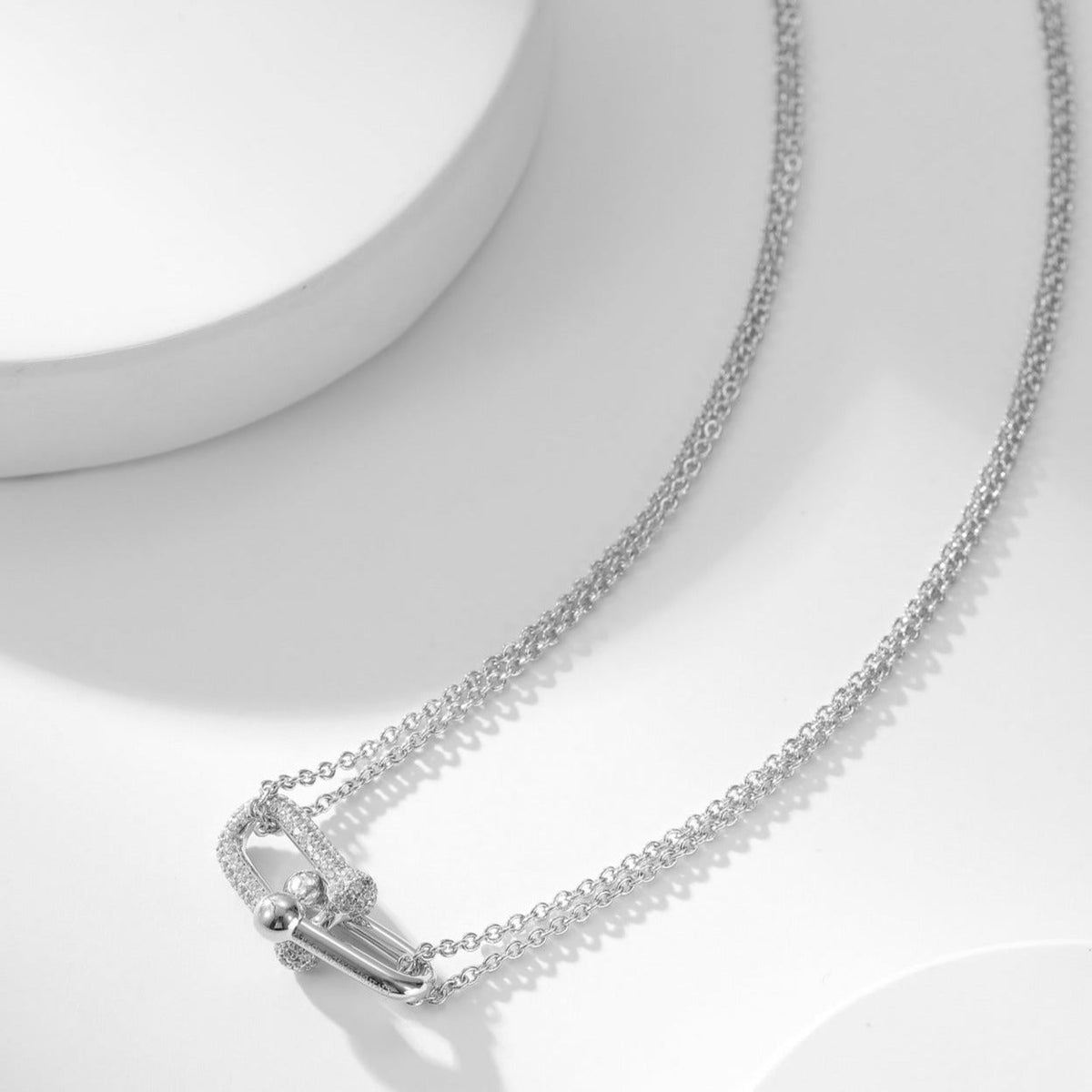 [JeweliWhal]HARDWEAR DIAMOND PEDANT DOUBLE CHAIN NECKLACE