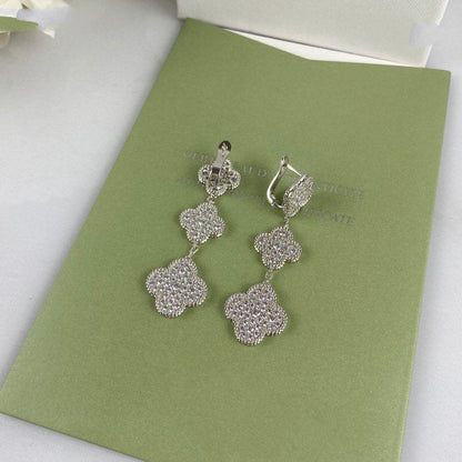 [⭐⭐JeweliWhal]CLOVER 3 MOTIF DIAMOND SILVER DROP EARRINGS