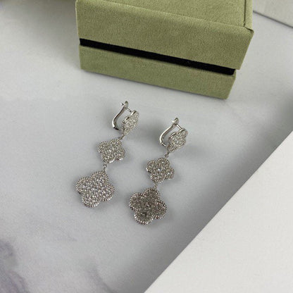 [⭐⭐JeweliWhal]CLOVER 3 MOTIF DIAMOND SILVER DROP EARRINGS