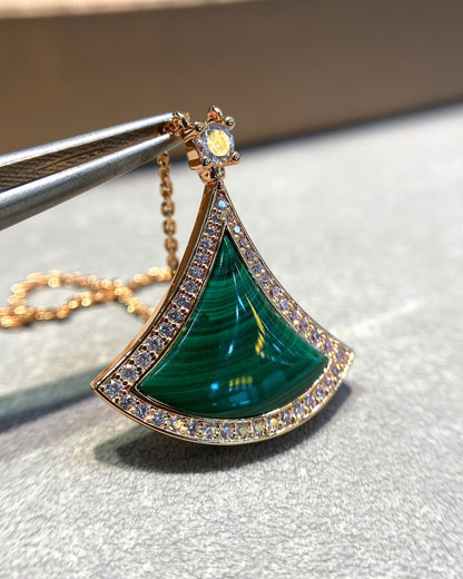 [⭐⭐JeweliWhal]DREAM MALACHITE DIAMOND PAVED PINK GOLD NECKLACE