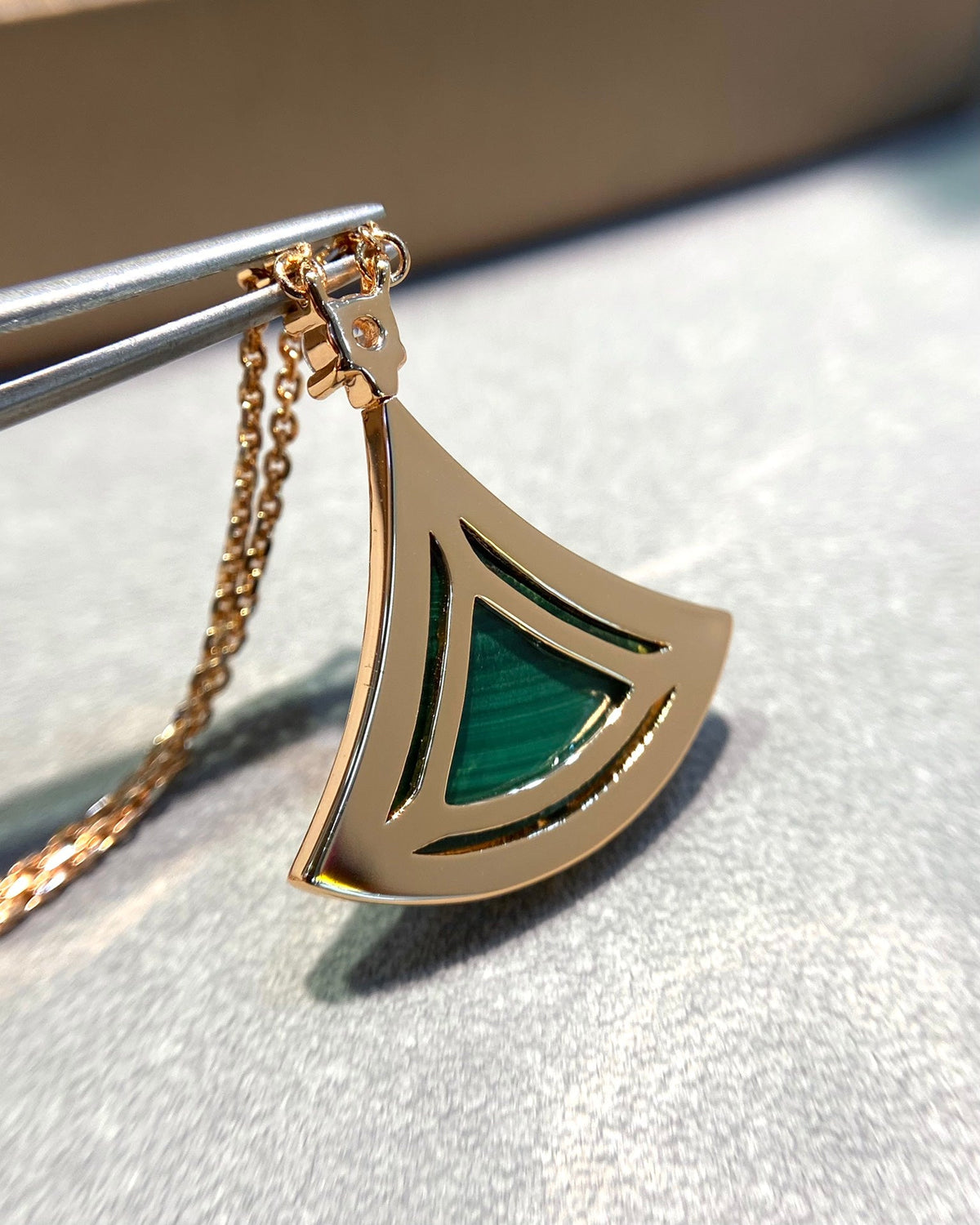 [⭐⭐JeweliWhal]DREAM MALACHITE DIAMOND PAVED PINK GOLD NECKLACE