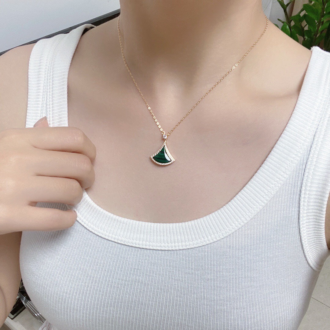 [⭐⭐JeweliWhal]DREAM MALACHITE DIAMOND PAVED PINK GOLD NECKLACE