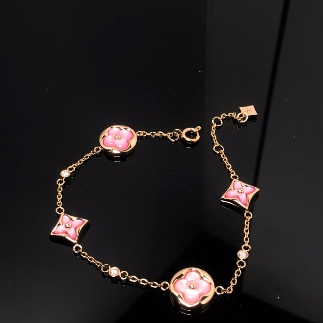[⭐⭐JeweliWhal]STAR AND SUN 4 MOTIF PINK MOP PINK GOLD BRACELET