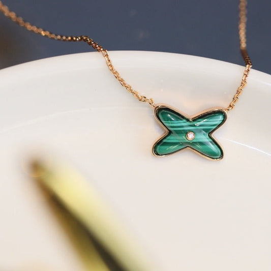 [⭐⭐JeweliWhal]JEUX MALACHIT 1 DIAMANT HALSKETTE IN ROSÉGOLD