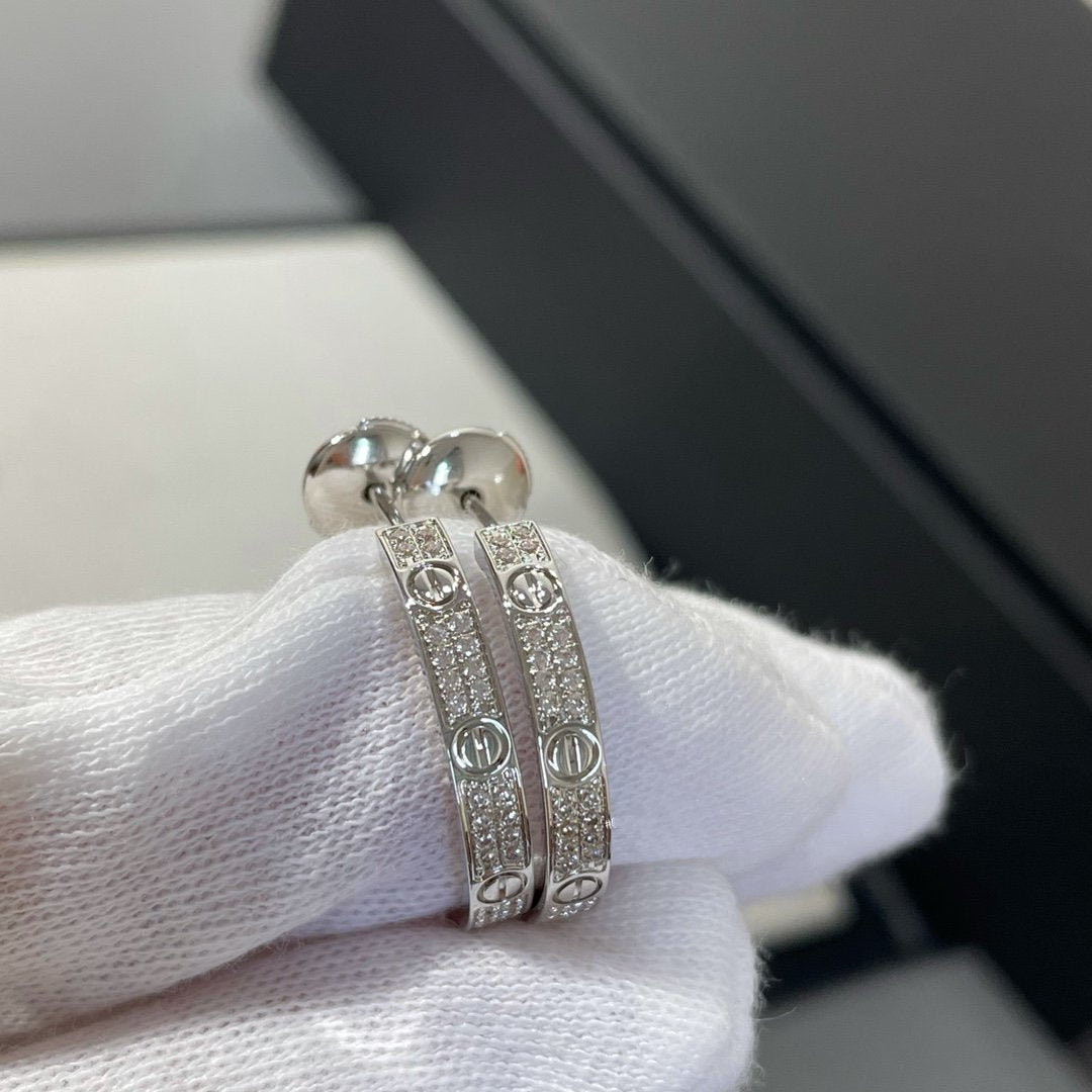 [⭐⭐JeweliWhal]LOVE DIAMOND SILVER HOOP EARRINGS