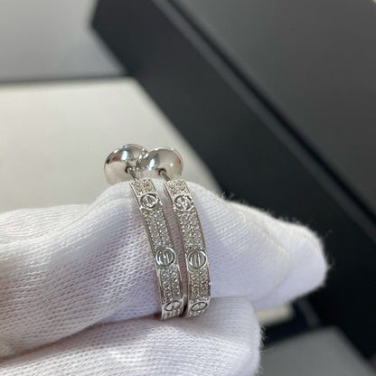 [⭐⭐JeweliWhal]LOVE DIAMOND SILVER HOOP EARRINGS