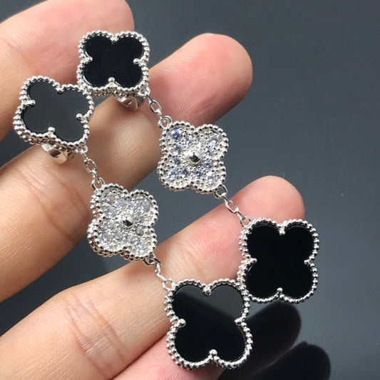 [⭐⭐JeweliWhal]CLOVER 3 MOTIV DIAMANT ONYX SILBER OHRRINGE