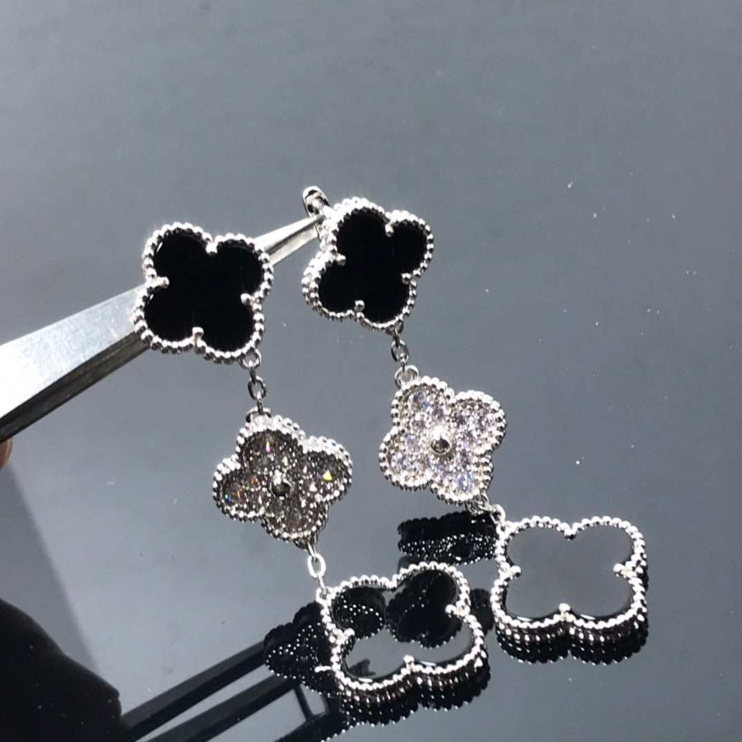 [⭐⭐JeweliWhal]CLOVER 3 MOTIV DIAMANT ONYX SILBER OHRRINGE