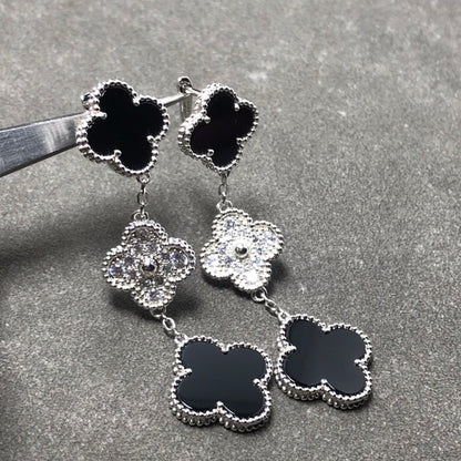 [⭐⭐JeweliWhal]CLOVER 3 MOTIV DIAMANT ONYX SILBER OHRRINGE
