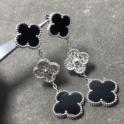 [⭐⭐JeweliWhal]CLOVER 3 MOTIV DIAMANT ONYX SILBER OHRRINGE