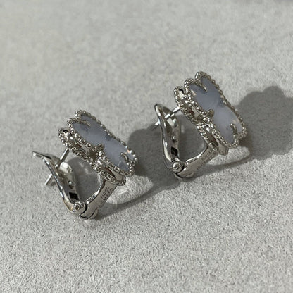 [⭐⭐JeweliWhal]CLOVER CHALCEDONY SILVER STUD EARRINGS