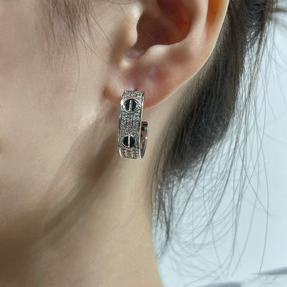 [⭐⭐JeweliWhal]LOVE CERAMIC DIAMOND PAVED SILVER EARRINGS