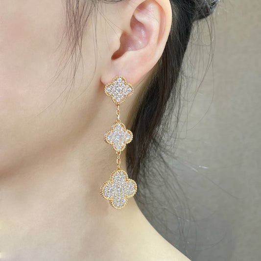 [⭐⭐JeweliWhal]CLOVER 3 MOTIVE DIAMANT BESETZTE ROSÉGOLD OHRRINGE
