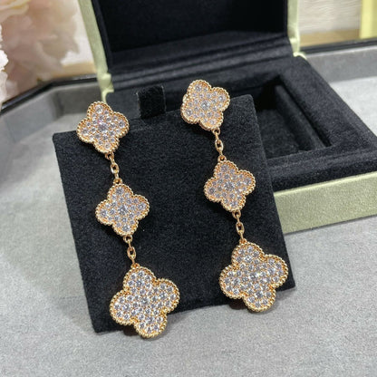 [⭐⭐JeweliWhal]CLOVER 3 MOTIFS DIAMOND PAVED ROSE GOLD EARRINGS