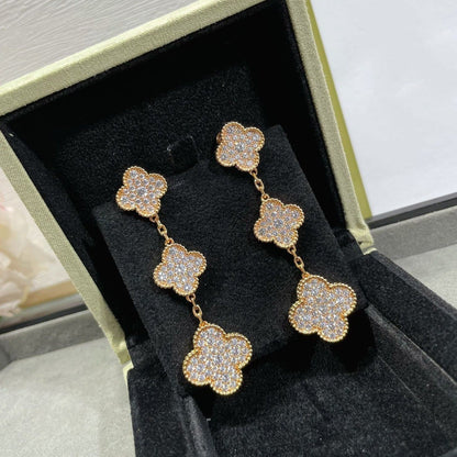 [⭐⭐JeweliWhal]CLOVER 3 MOTIFS DIAMOND PAVED ROSE GOLD EARRINGS