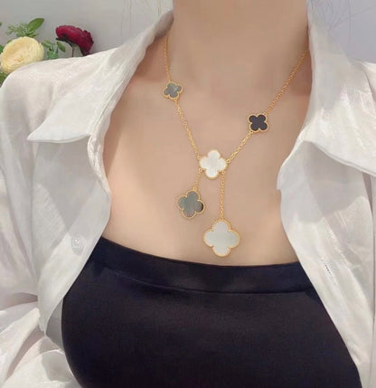[⭐⭐JeweliWhal]CLOVER 6 MOTIF MOP ONYX GOLD NECKLACE