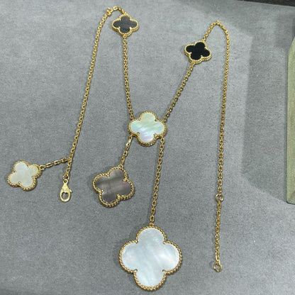 [⭐⭐JeweliWhal]CLOVER 6 MOTIF MOP ONYX GOLD NECKLACE