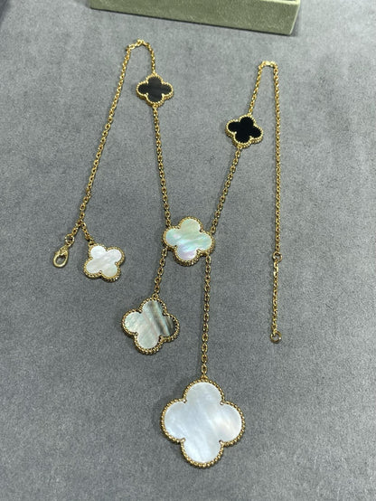 [⭐⭐JeweliWhal]CLOVER 6 MOTIF MOP ONYX GOLD NECKLACE
