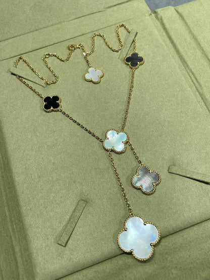[⭐⭐JeweliWhal]CLOVER 6 MOTIF MOP ONYX GOLD NECKLACE