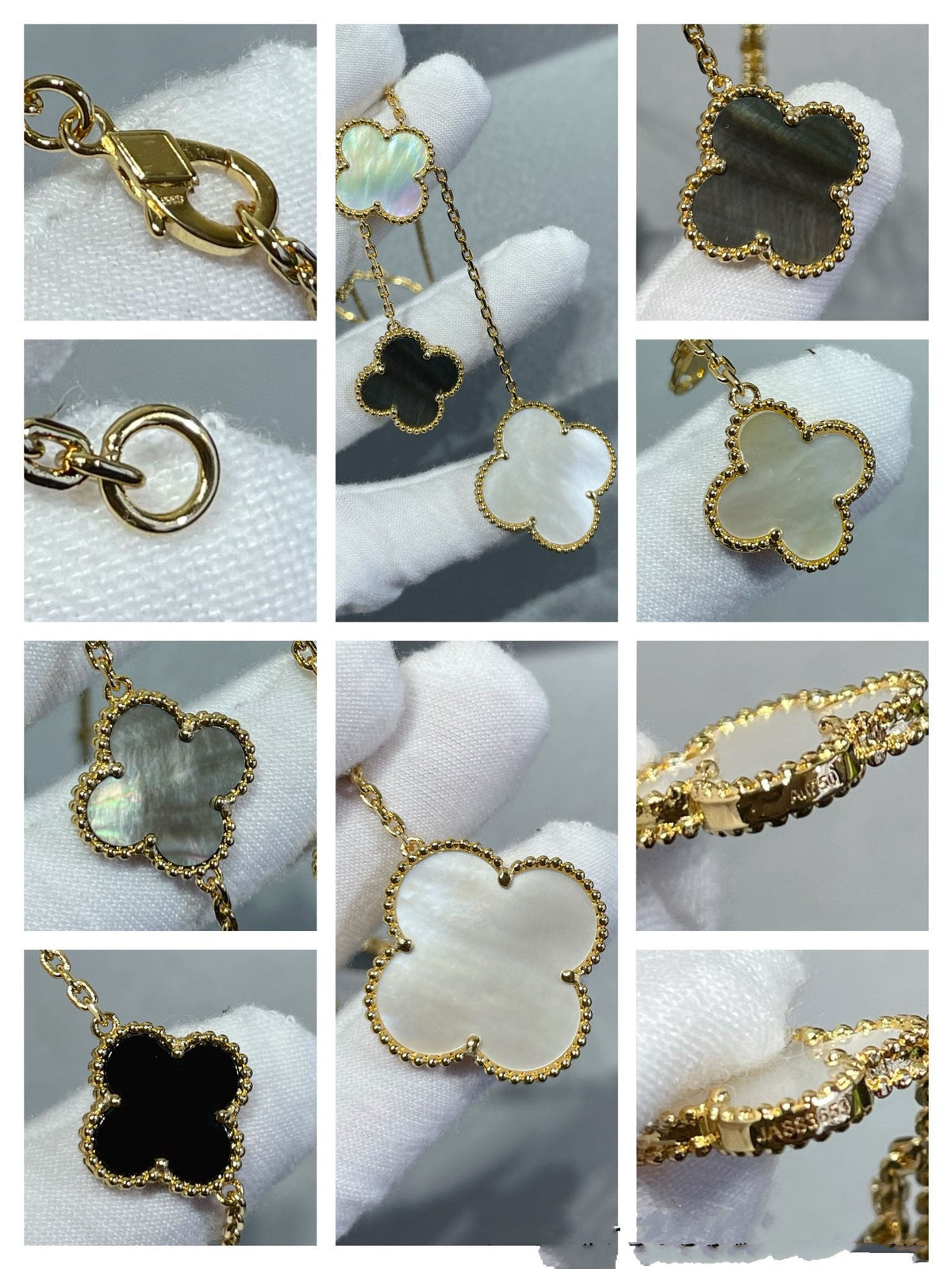 [⭐⭐JeweliWhal]CLOVER 6 MOTIF MOP ONYX GOLD NECKLACE