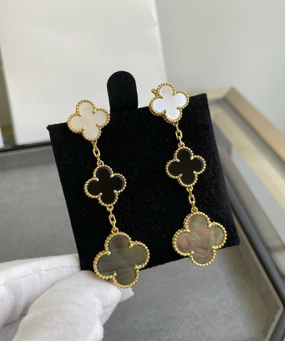 [⭐⭐JeweliWhal]CLOVER 3 MOTIF MOP ONYX DARK MOP PINK GOLD EARRINGS