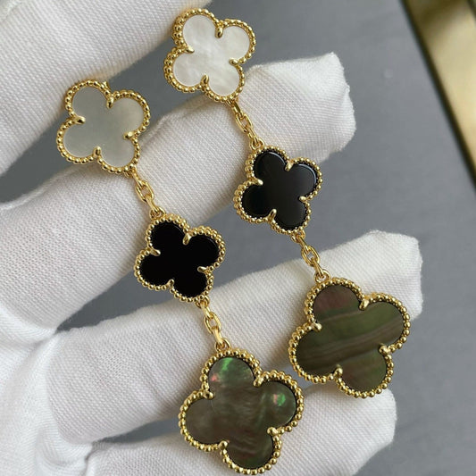 [⭐⭐JeweliWhal]CLOVER 3 MOTIF OHRRINGE AUS PERLMUTT, ONYX, DUNKLEM PERLMUTT UND ROSÉGOLD